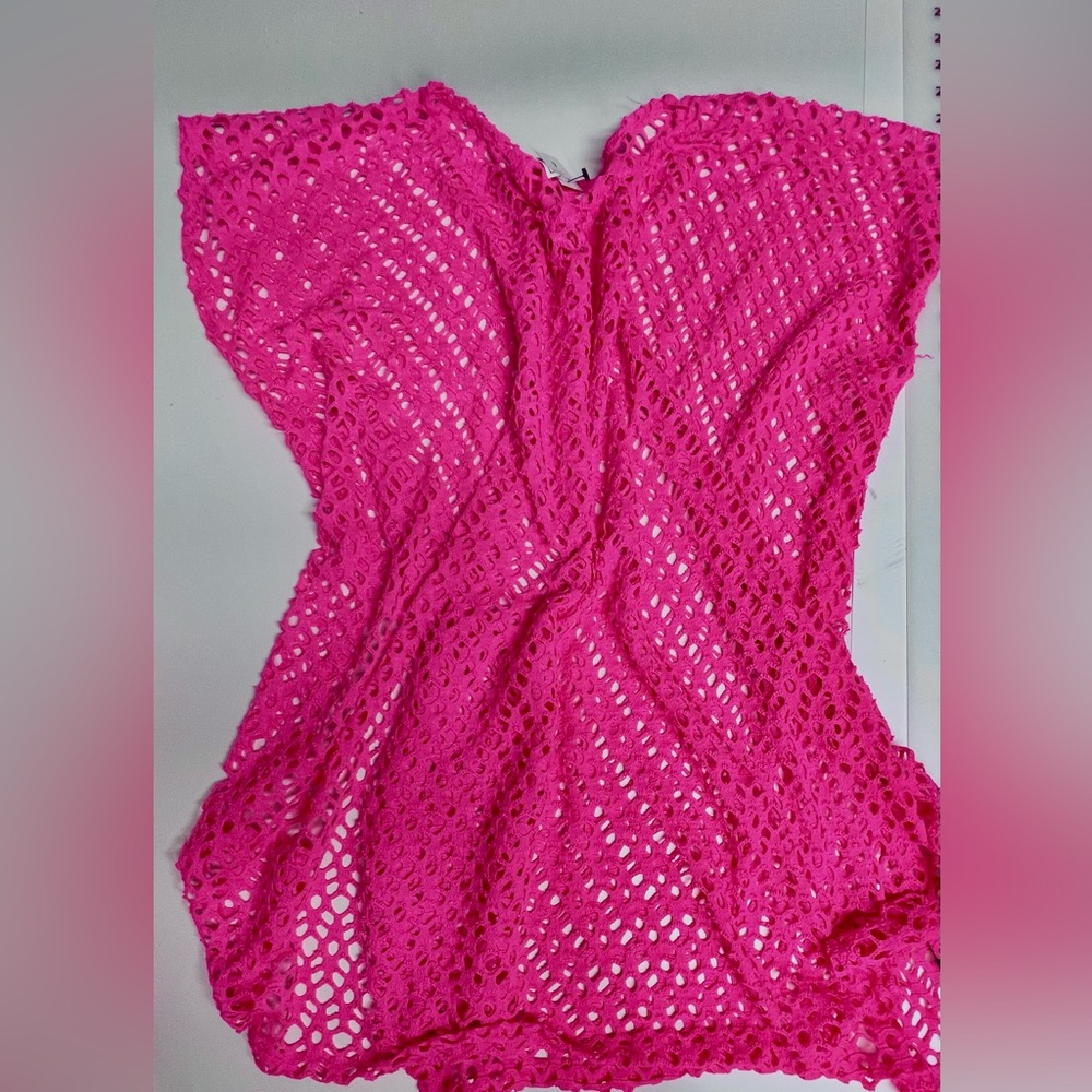 Hot Pink Cotton crochet tunic - Size L
